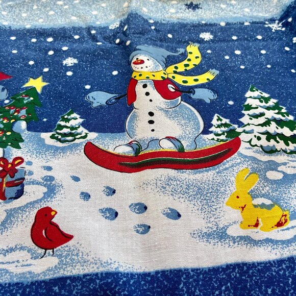 Blue Tablecloth Christmas Holiday Snowmen Snowflakes Cotton Blend 82” x 59” - Picture 12 of 14